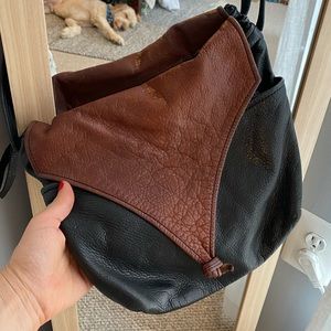 Genuine leather crossbody bag two toned